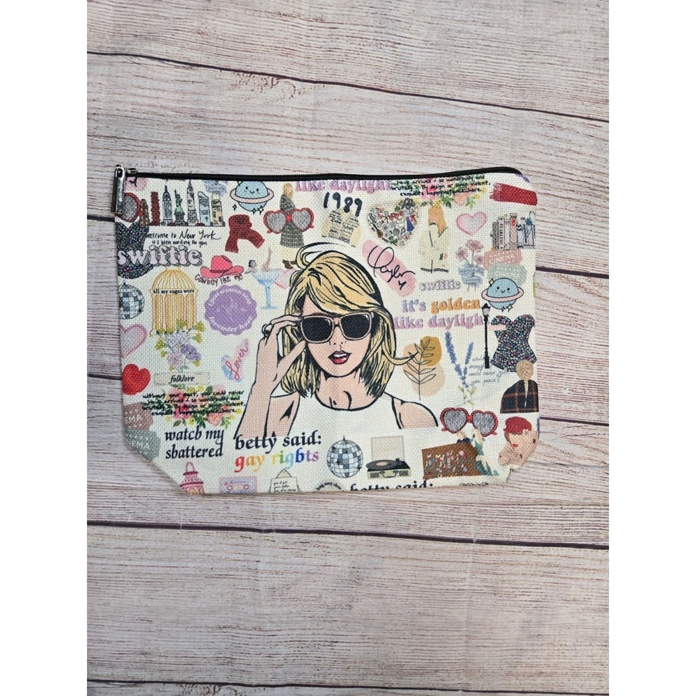 Taylor Swift All Over Graphic Print Makeup Canvas 9x7 Cosmetic Pouch‎ NEW - Picture 2 of 4
